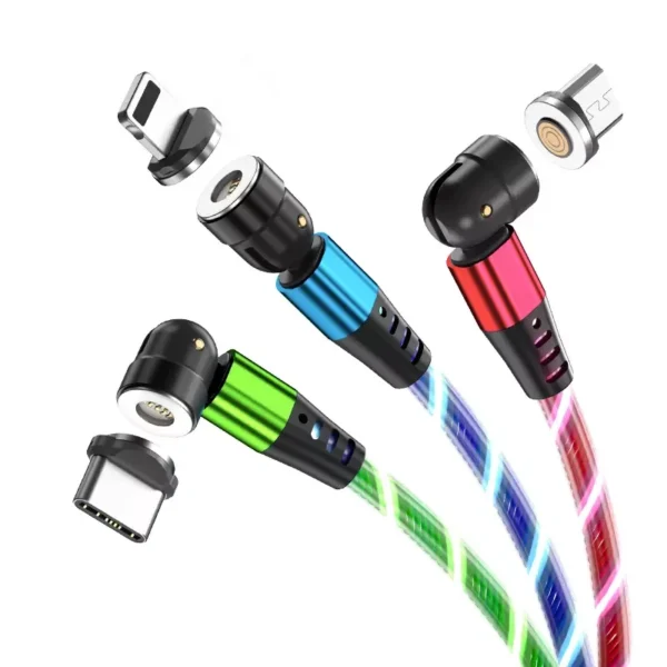 3-in-1 light-up USB charging cable with 360-degree magnetic heads